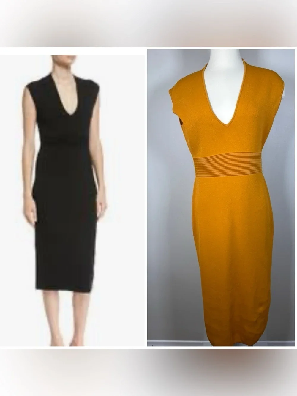 Michael Kors Mustard V-Neck Ribbed Midi Knit Dress Large